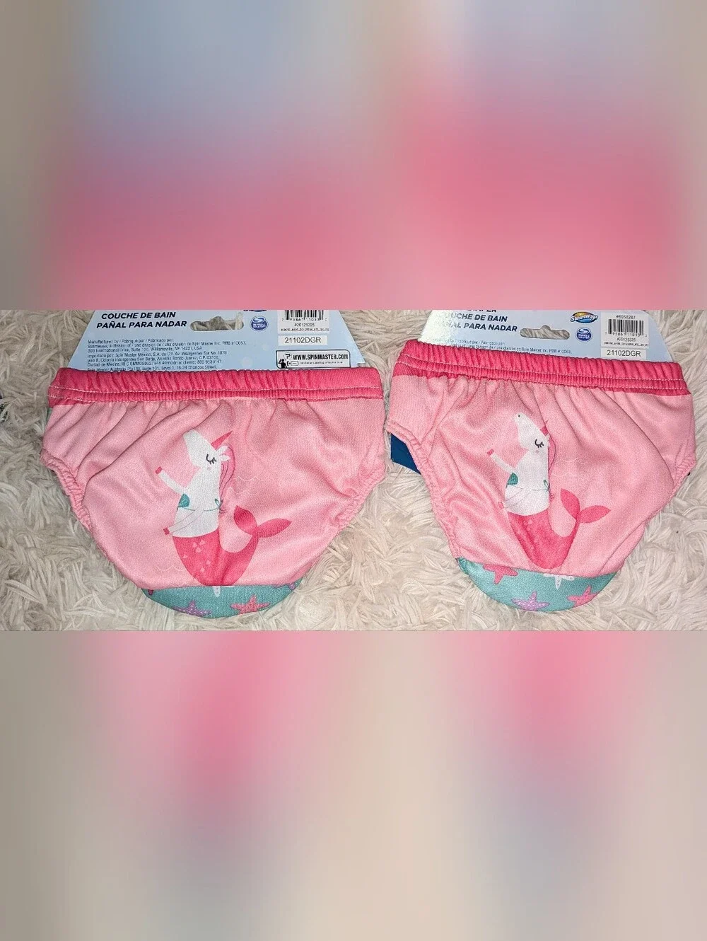 NWT, Swimways,2pk, Mermaid Unicorn, Reusable, UPF, Swim Diapers -Size SM/6 Mths